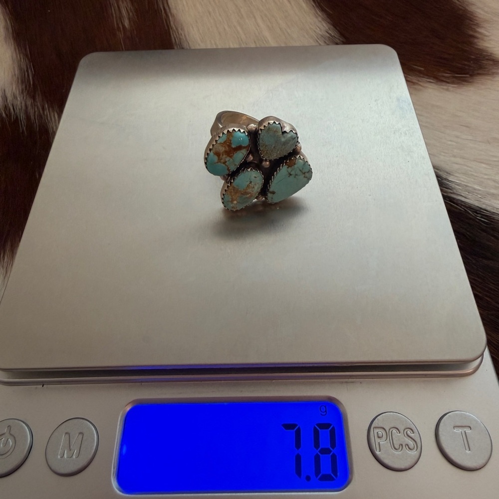 ❤️ #8 Turquoise Navajo Style 4 Stone Heart Statement Ring Adj Unisex 7.8 Gms 925 - Picture 11 of 16